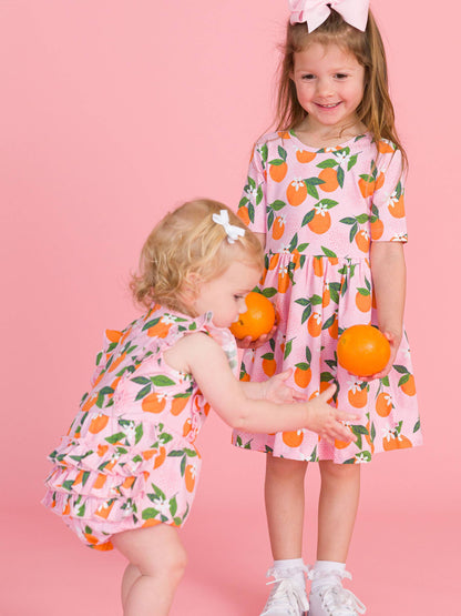 Girls Orange You The Sweetest Short Sleeve Knit Twirl Dress