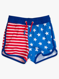 Boys Stars & Stripes Performance Hybrid Dolphin Hem Swim Trunks