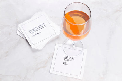 Drinking Quotes - White Cotton Cocktail Napkins