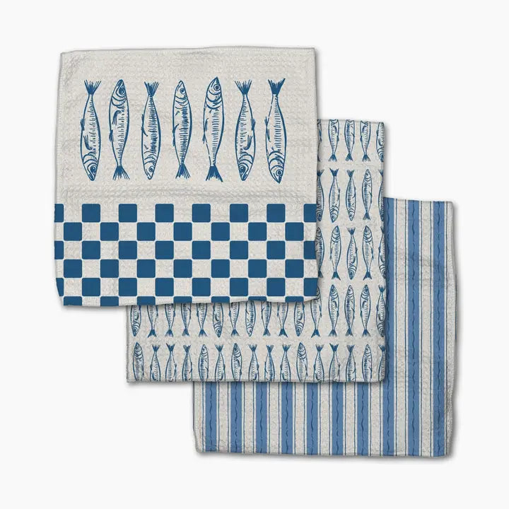 Sardine Check Blue Dishcloth Set of 3