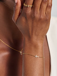 Rizen Jewelry Dainty Luminous Cross Pavé Bracelet, Gold-plated 6.7"