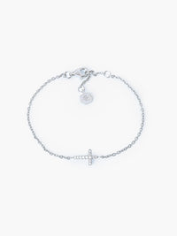 Rizen Jewelry Dainty Luminous Cross Pavé Bracelet, Sterling silver 6.7"