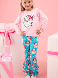 Girls Santa Joy Blue Dots Christmas Ruffle Flare Pants