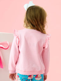 Girls Pink Santa Joy Applique Flutter Sweatshirt