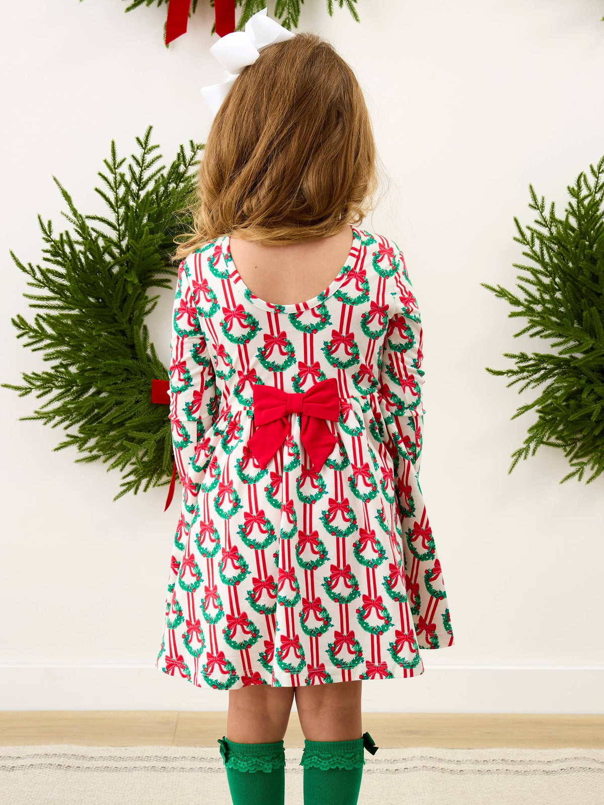 Girls Deck The Halls Christmas Knit Long Sleeve Twirl Dress