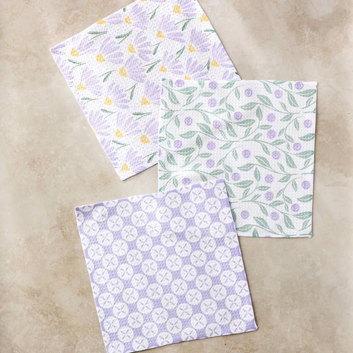 Button Vines and Daisies Dishcloth Set of 3