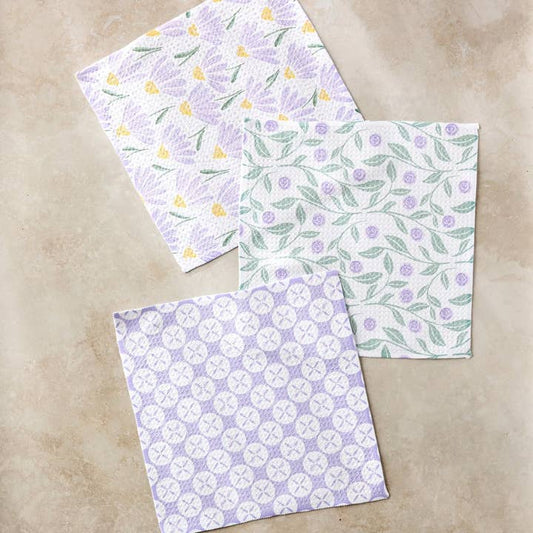 Button Vines and Daisies Dishcloth Set of 3