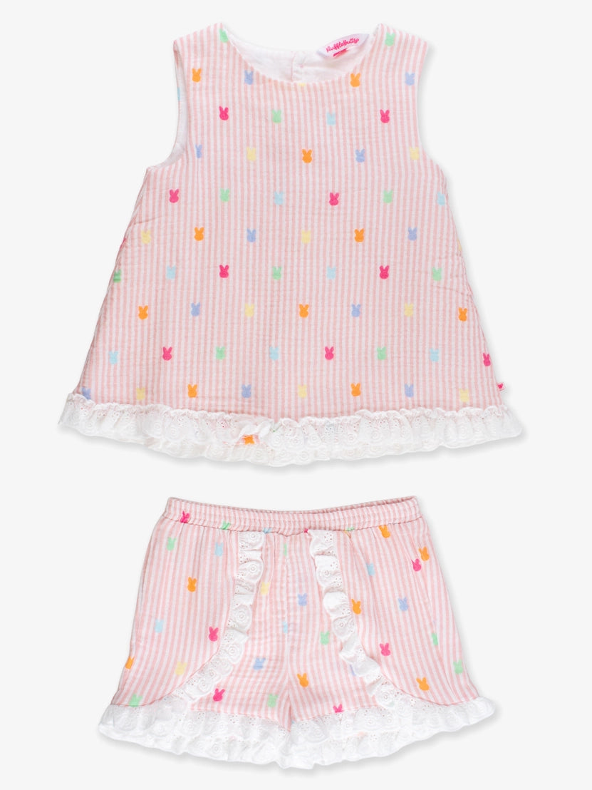 Girls Pink Bunny Stripe Top & Short Set