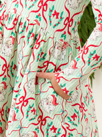 Girls Dear Santa Green Stripe Christmas Knit Long Sleeve Twirl Dress