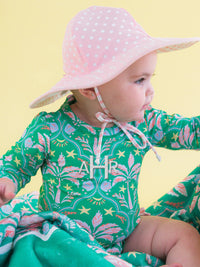 Baby Girls Coconut Cabana Long Sleeve One Piece Rash Guard Swimsuit with Signature Rear Ruffles