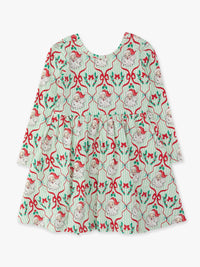 Girls Dear Santa Green Stripe Christmas Knit Long Sleeve Twirl Dress