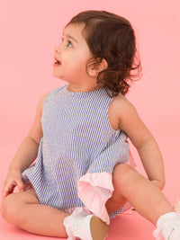 Baby Girls Blue Seersucker Ruffle Swing Top & Bloomer Set