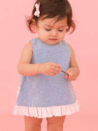 Baby Girls Blue Seersucker Ruffle Swing Top & Bloomer Set