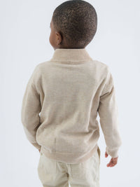 Boys Heather Oatmeal Quarter-Zip Sweater