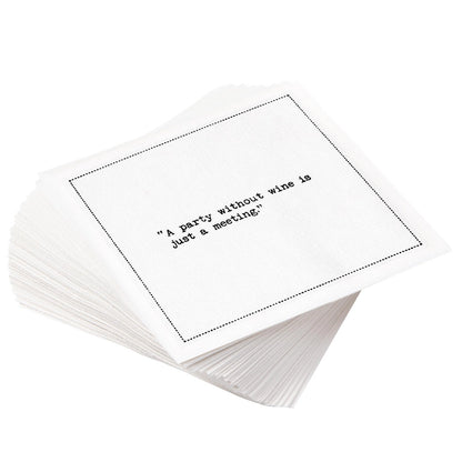Wine Quotes - White Cotton Cocktail Napkins
