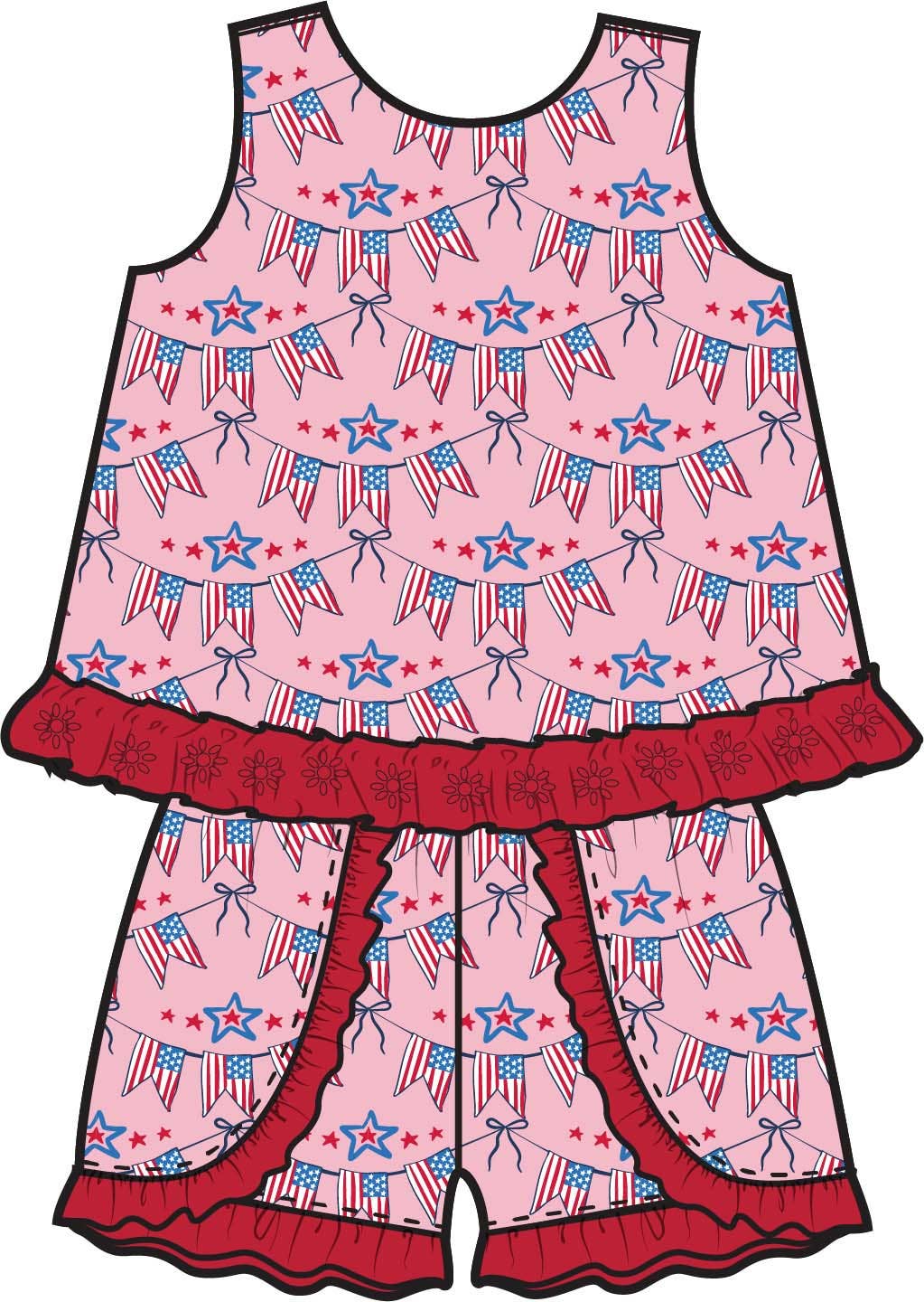 Girls American Sweetheart Cotton Gauze Swing Top & Short Set