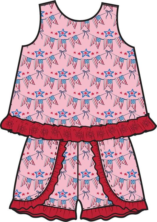 Girls American Sweetheart Cotton Gauze Swing Top & Short Set