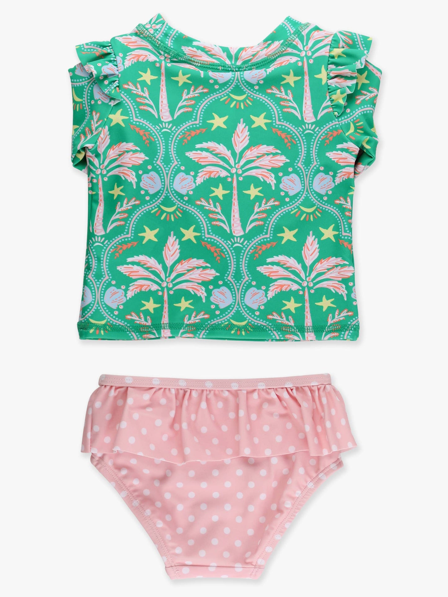 Girls Coconut Cabana Flutter Long Sleeve Rash Guard Skirted 2-Piece Swimsuit