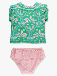 Girls Coconut Cabana Flutter Long Sleeve Rash Guard Skirted 2-Piece Swimsuit