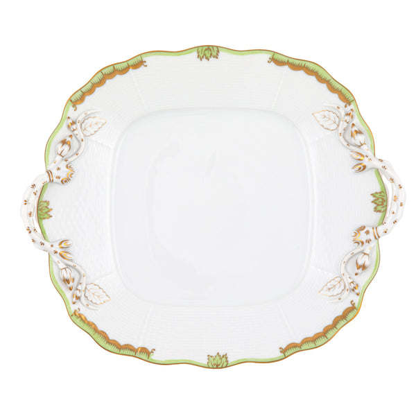 Princess Victoria Green Square Cake Plate with Handles