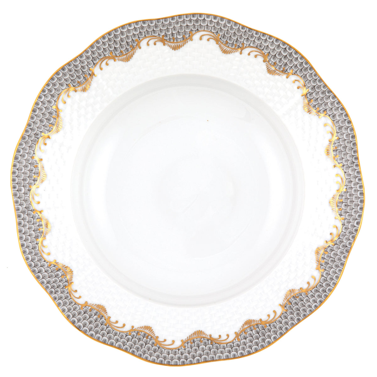Fish Scale Gray Rim Soup Plate