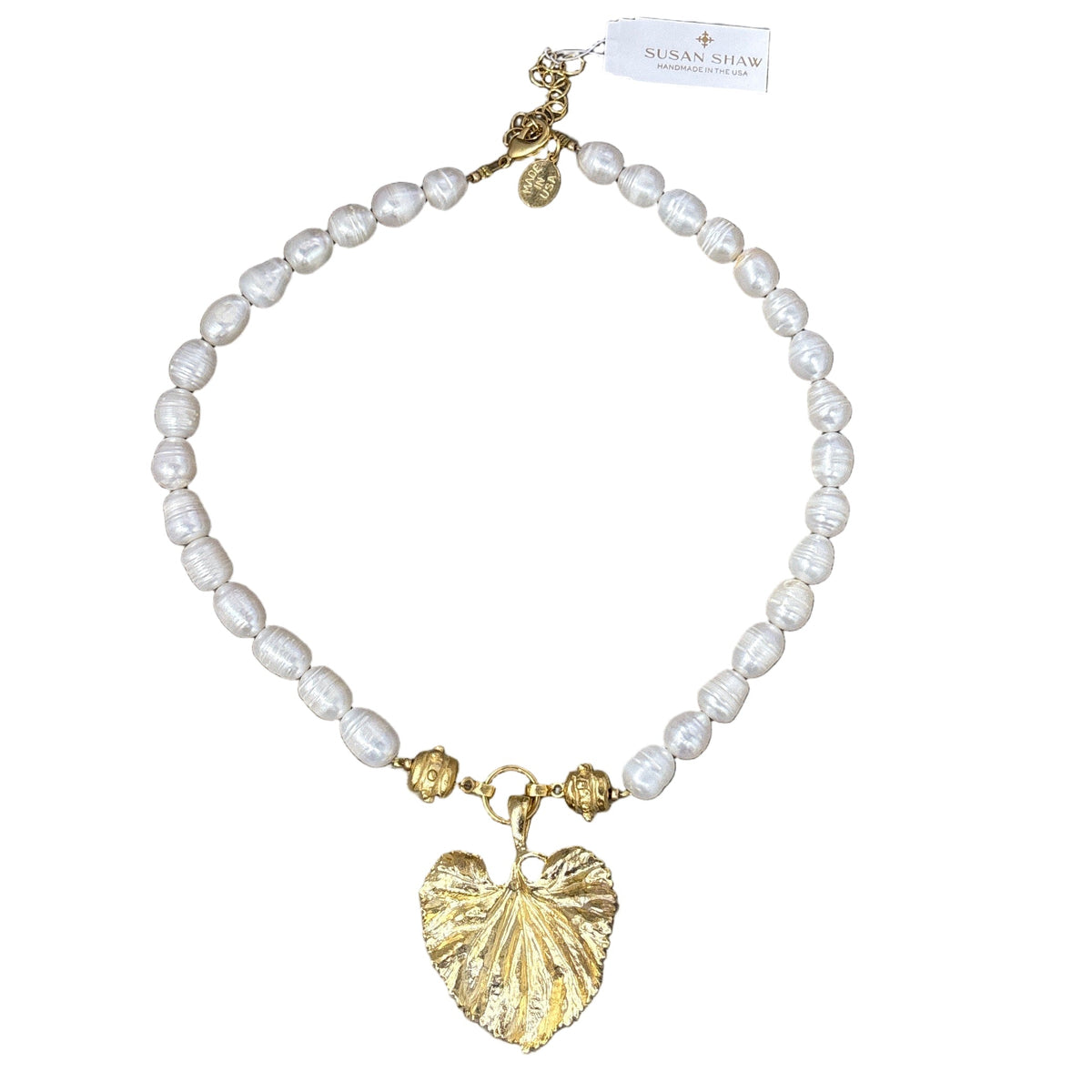 Gold Scalloped Leaf Pearl Necklace