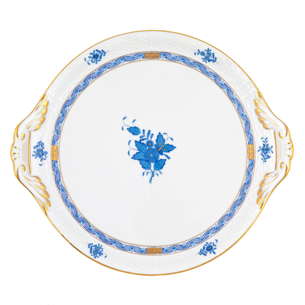 Chinese Bouquet Blue Round Tray with Handles