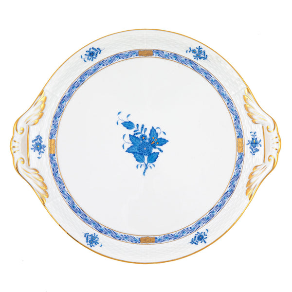 Chinese Bouquet Blue Round Tray with Handles