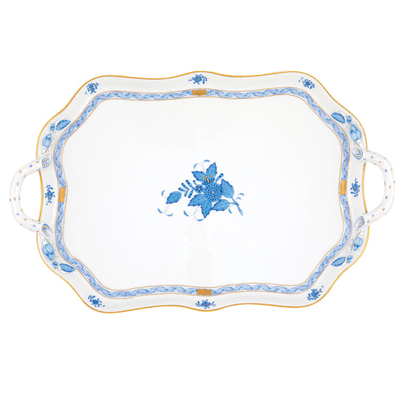 Chinese Bouquet Blue Rec Tray with Branch Handles