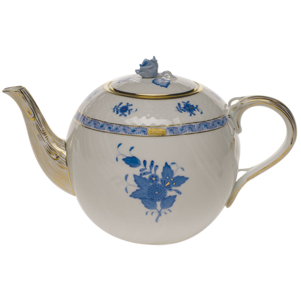 Chinese Bouquet Blue Tea Pot with Rose, Motif 9, 60 oz, 6.5″ tall