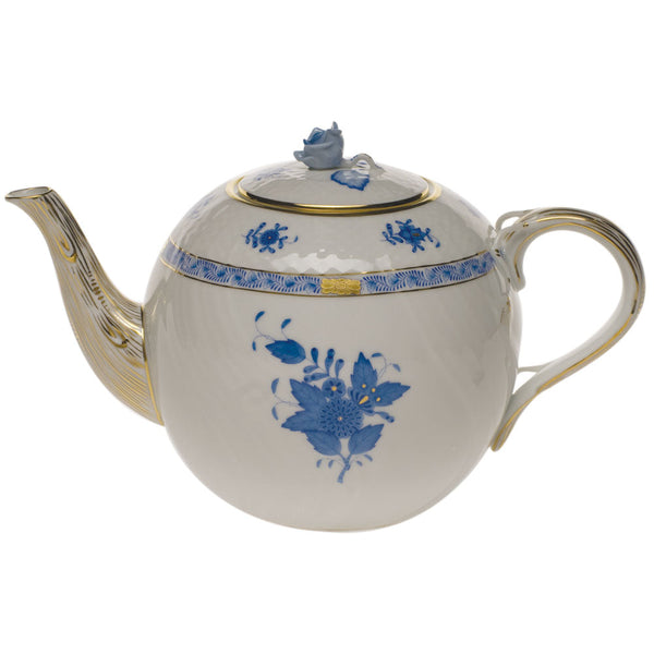 Chinese Bouquet Blue Tea Pot with Rose, Motif 9, 60 oz, 6.5″ tall