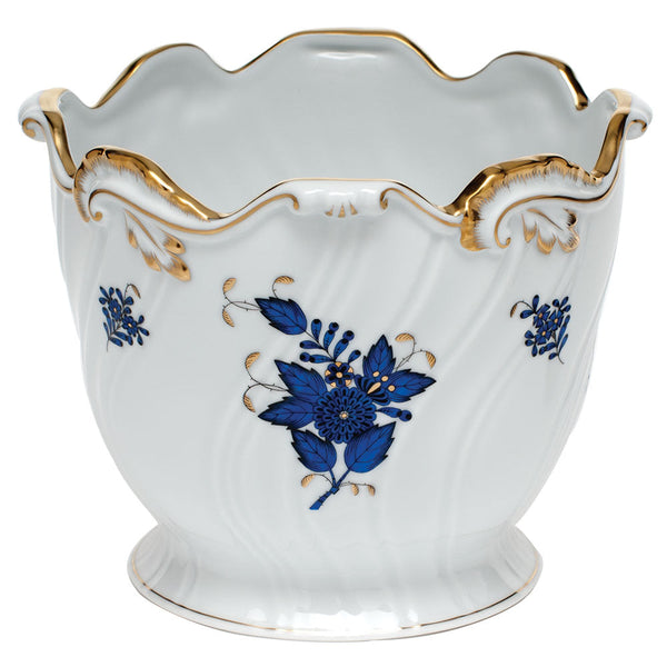 Chinese Bouquet Black Sapphire Ribbed Cachepot