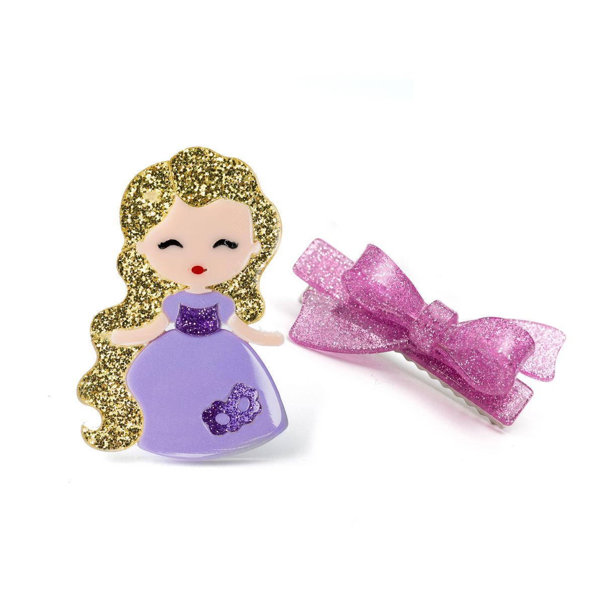 Cute Doll Purple Dress with Bow Hair Clips