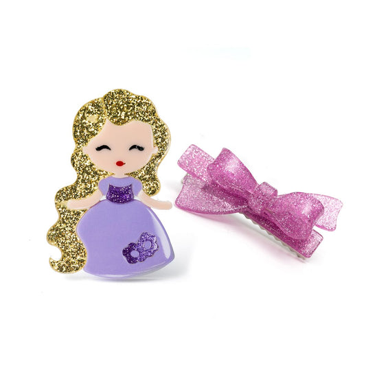 Cute Doll Purple Dress with Bow Hair Clips