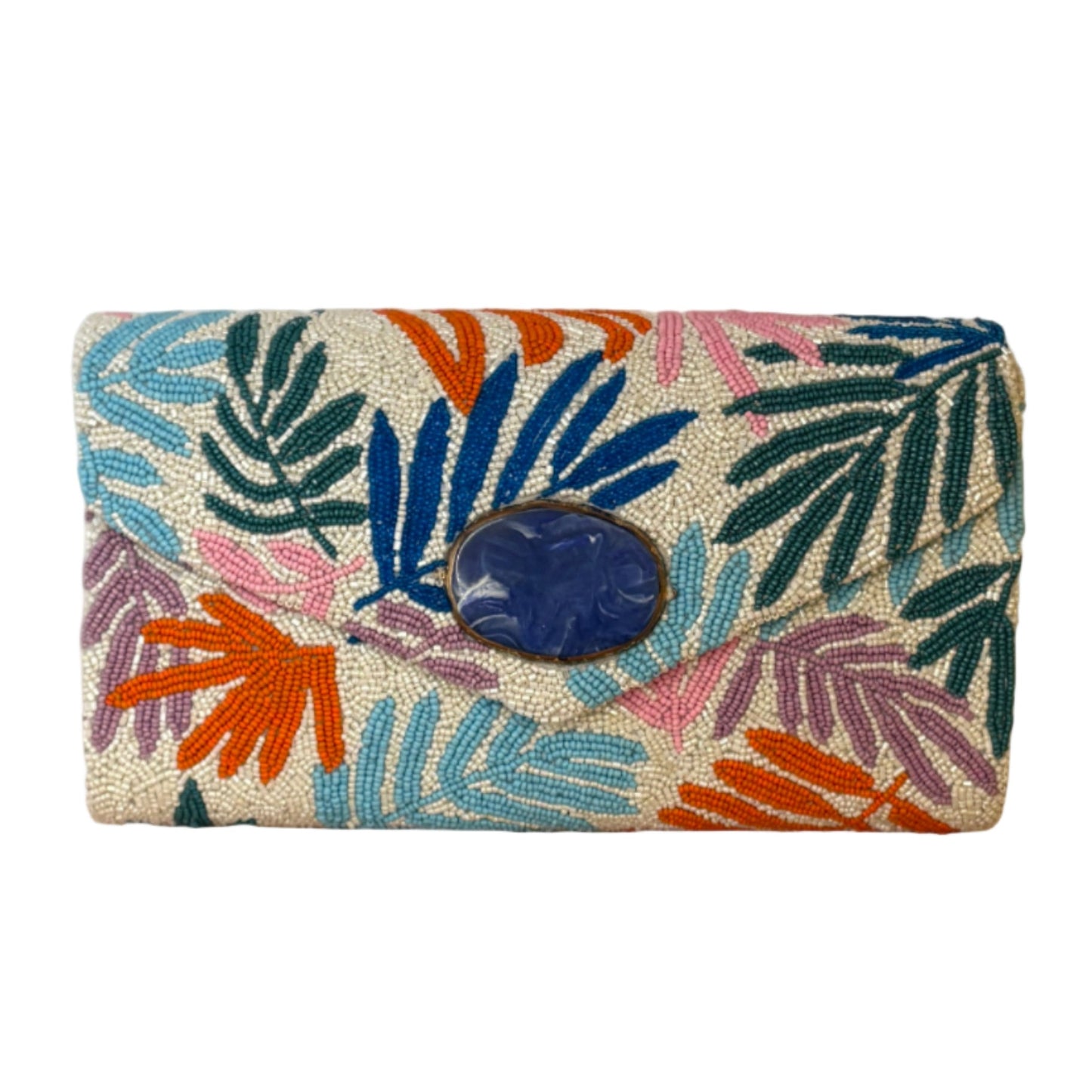 Beaded Tropical Leaf Crossbody Envelope Clutch