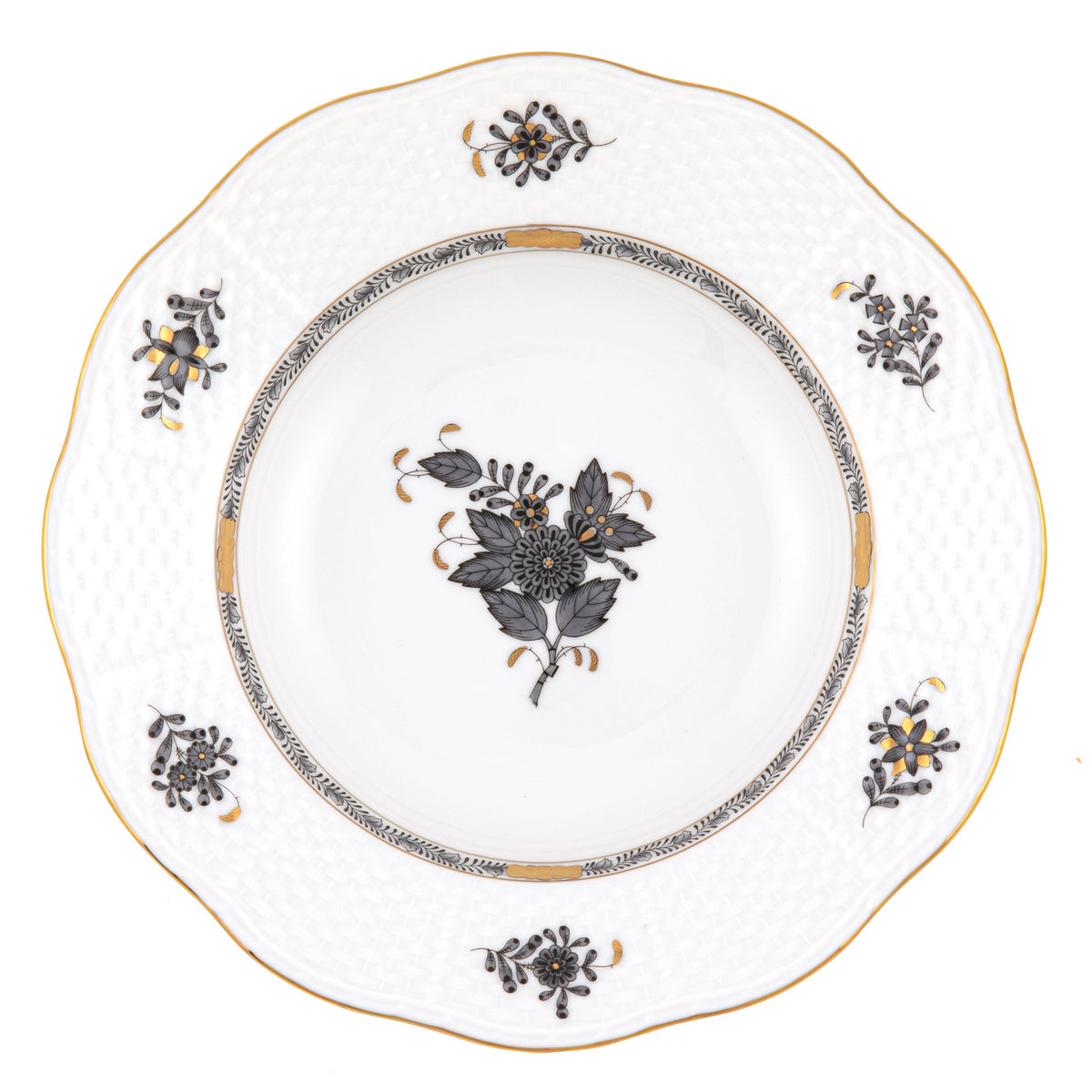 Chinese Bouquet Black Rim Soup Plate