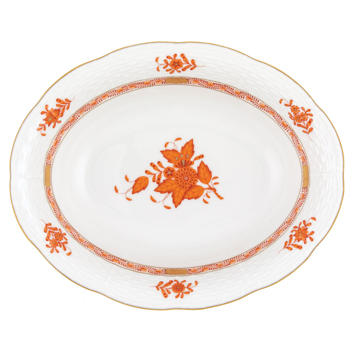 Chinese Bouquet Rust Oval Vegetable Dish