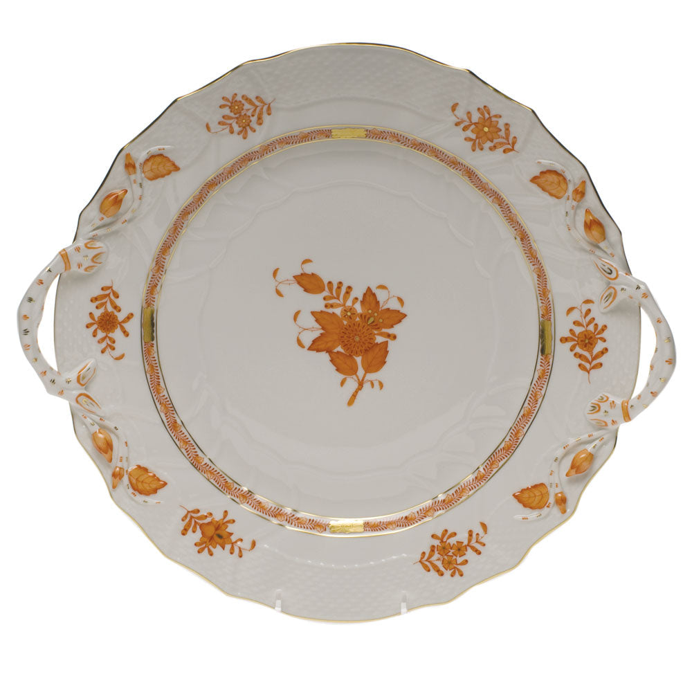 Chinese Bouquet Rust Chop Plate with Handles