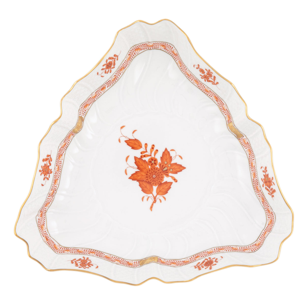 Chinese Bouquet Rust Triangle Dish