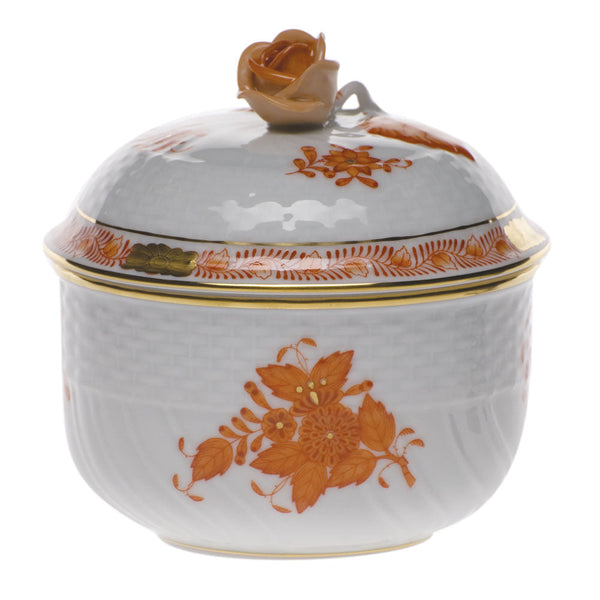 Chinese Bouquet Rust Covered Sugar with Rose, Motif 9, 6 oz, 4″ tall