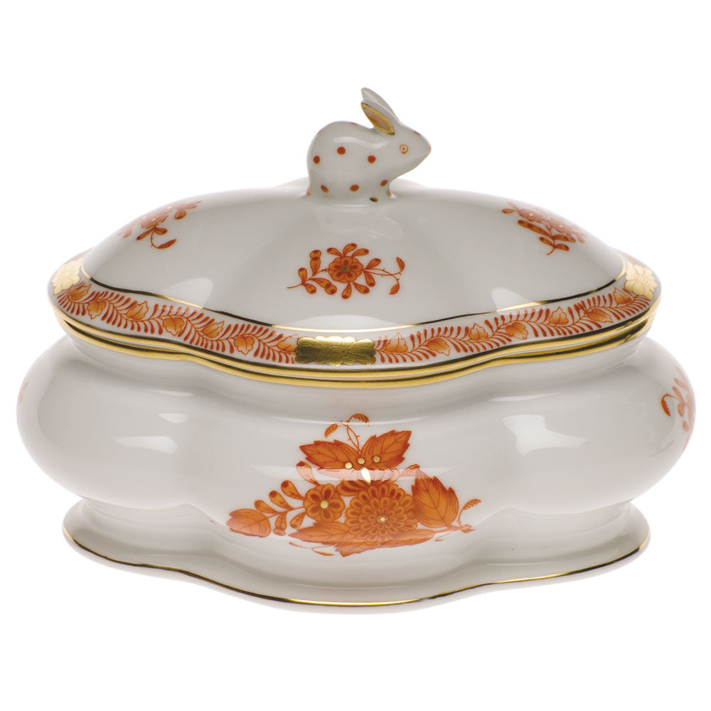 Chinese Bouquet Rust Covered Bonbon with Bunny, Motif 25