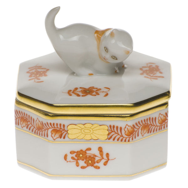 Chinese Bouquet Rust Small Octagonal Box - Cat, Motif 26