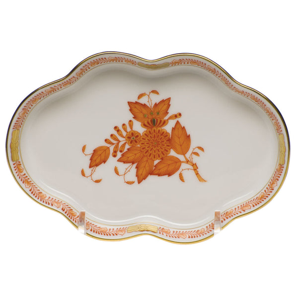 Chinese Bouquet Rust Small Scalloped Tray