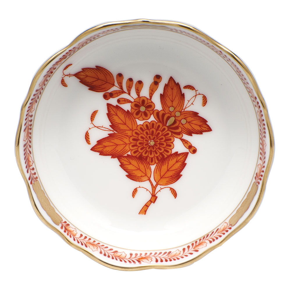Chinese Bouquet Rust Mini Scalloped Dish