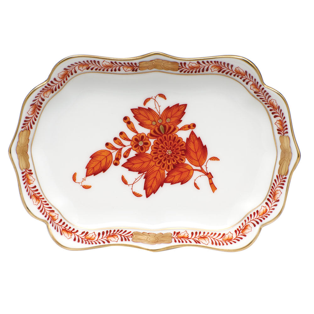Chinese Bouquet Rust Mini Scalloped Tray
