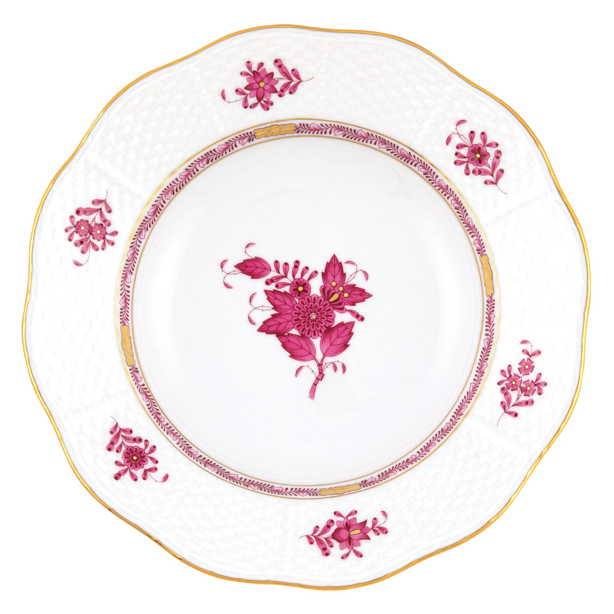 Chinese Bouquet Raspberry Rim Soup Plate