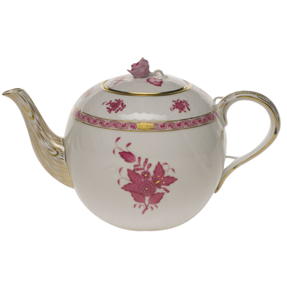 Chinese Bouquet Raspberry Tea Pot with Rose, Motif 9, 60 oz, 6.5″ tall