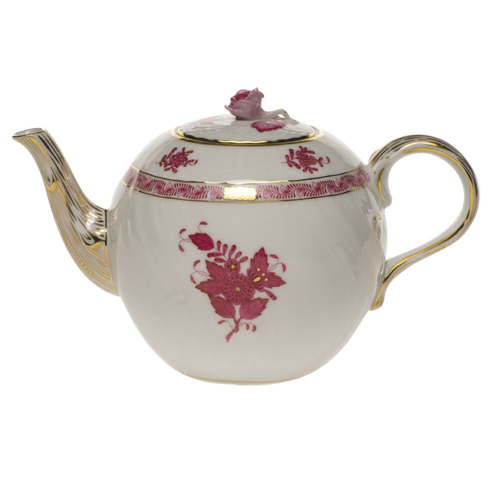 Chinese Bouquet Raspberry Tea Pot with Rose, Motif 9, 36 oz, 5.5″ tall