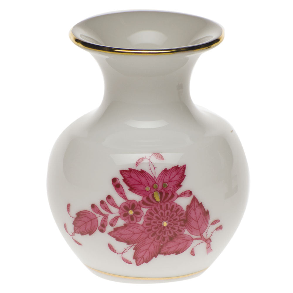 Chinese Bouquet Raspberry Medium Bud Vase with Lip