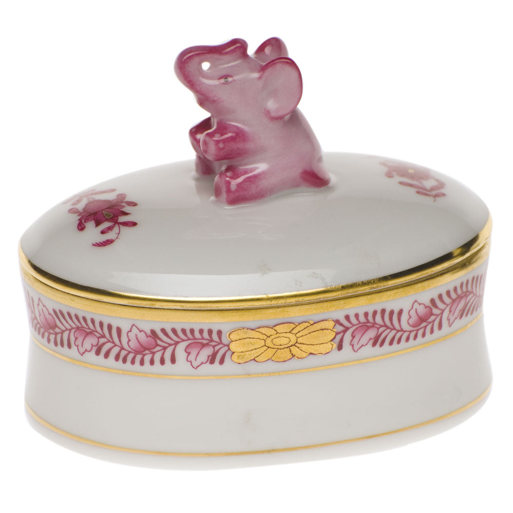 Chinese Bouquet Garland Pink Oval Box with Elephant, Motif 95